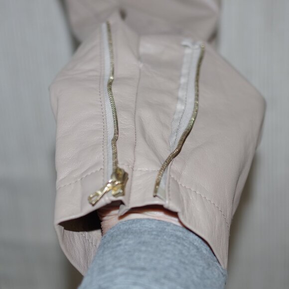 Rebecca Taylor Taupe Beige  leather pants elastic waist hem zip Jogger Size: 2 - Picture 8 of 17